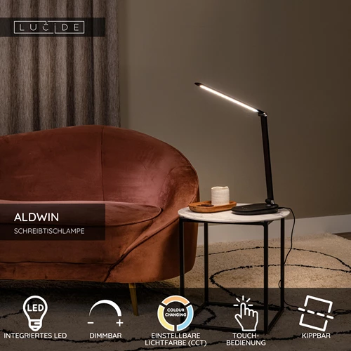 Lucide ALDWIN - Schreibtischlampe - LED Dim. - CCT - 1x8W 2800K/6500K - Schwarz - USP